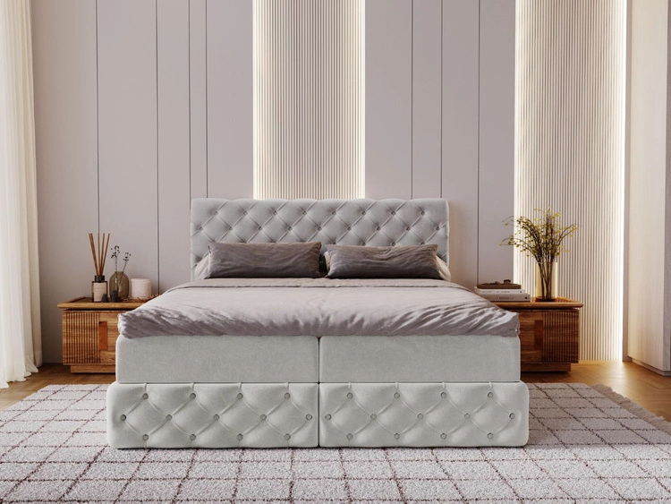 Łóżko kontynentalne z pojemnikiem na pościel 180x200 cm Canolo Jasnoszare