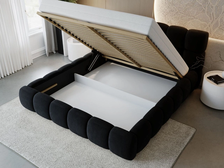 Łóżko tapicerowane z pojemnikiem i stelażem 160x200 Modo Czarne