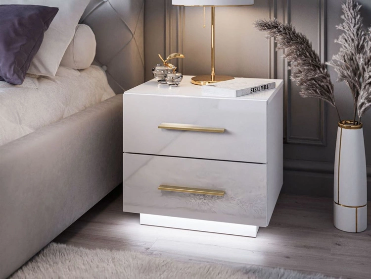 Stolik nocny z dwoma szufladami Nuveo Lux Biały Połysk