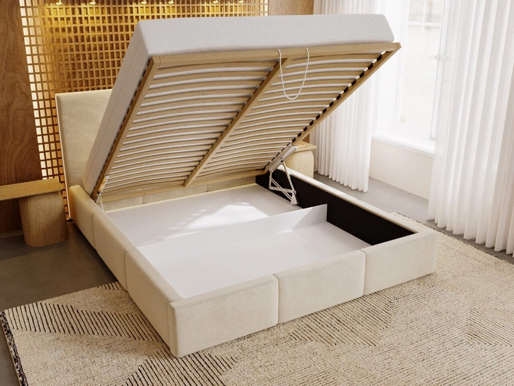 Łóżko tapicerowane z pojemnikiem i stelażem 160x200 cm Lincoln Szare