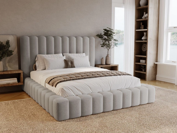 Łóżko tapicerowane z pojemnikiem i stelażem 180x200 cm Rotto Jasnoszare