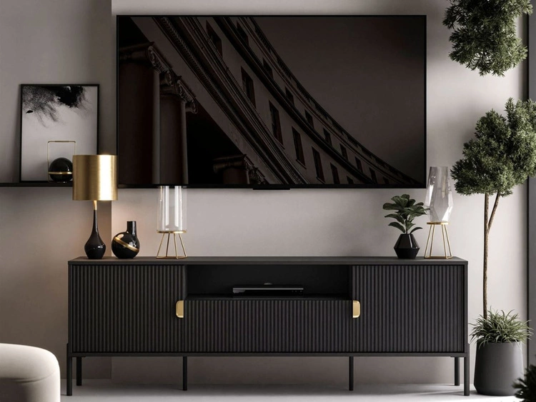 Szafka RTV szeroka dwudrzwiowa z szufladą Orlean czarny mat