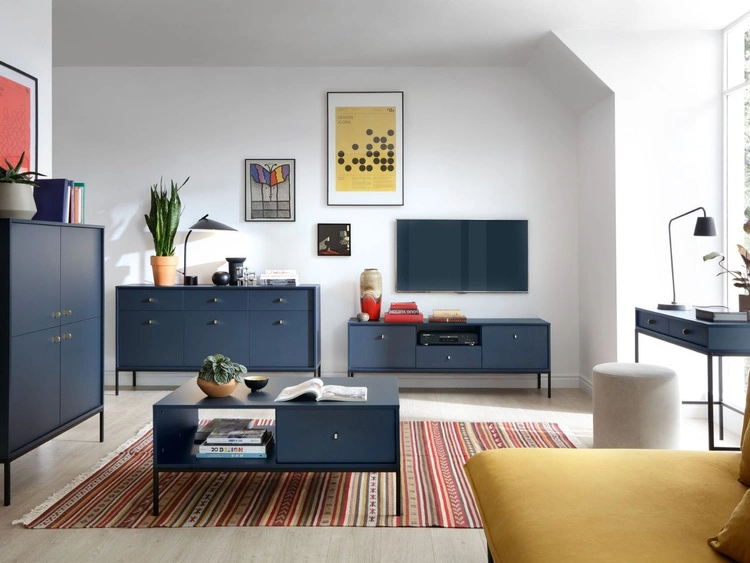 Toaletka z czarnymi metalowymi nogami Amor Granatowa