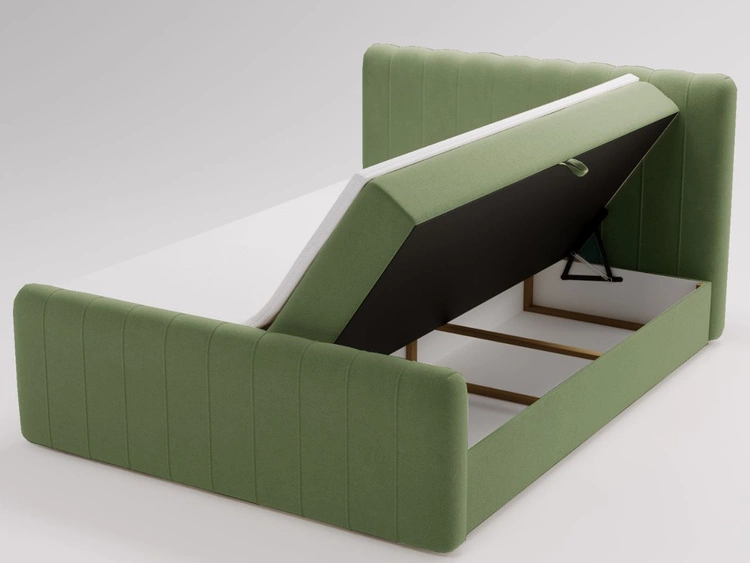 Łóżko kontynentalne z pojemnikiem na pościel 140x200 Osteno Zielone