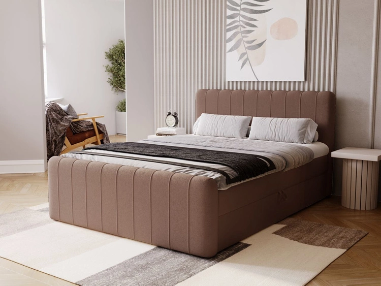 Łóżko kontynentalne z pojemnikiem na pościel 160x200 Osteno Brązowe