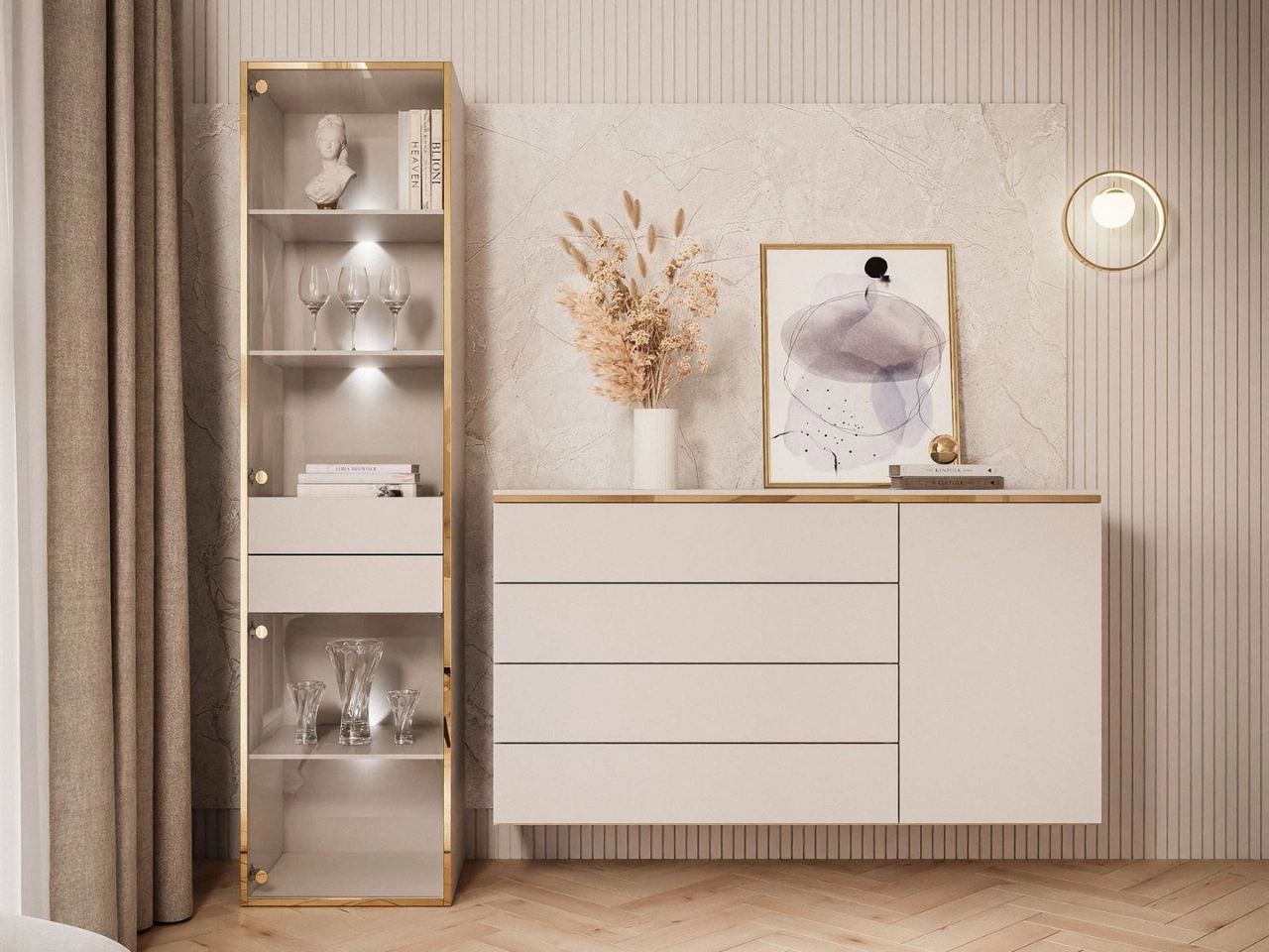 Zestaw mebli do salonu z oświetleniem LED w stylu glamour Evare Kaszmir