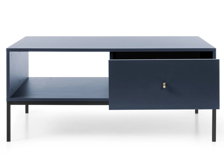 Stolik kawowy z szufladą na czarnych nóżkach Amor Granatowy