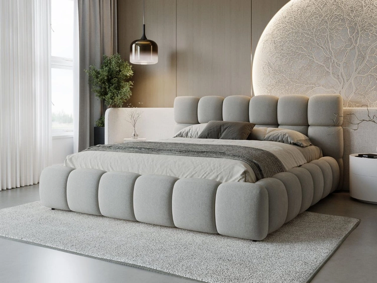 Łóżko tapicerowane z pojemnikiem i stelażem 200x200 Modo Szare