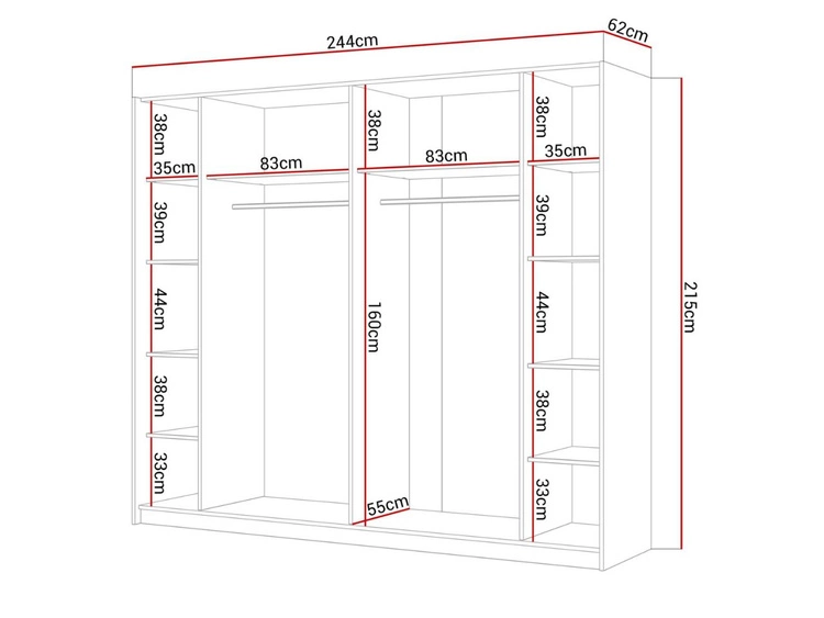Szafa dwudrzwiowa z drzwiami przesuwnymi 244 cm Nuveo Biały połysk