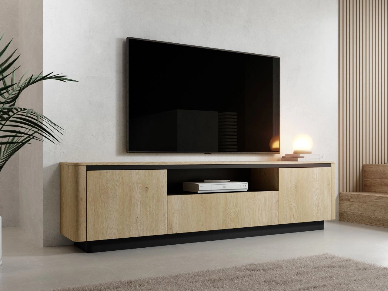Szafka RTV pod telewizor z trzema drzwiczkami Fascino Dąb Cremona, Czarny