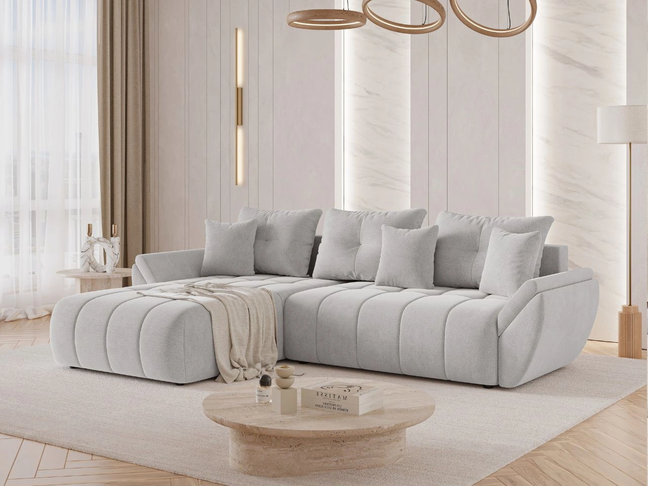 Narożnik L uniwersalny z funkcją spania i pojemnikiem Decor Szary