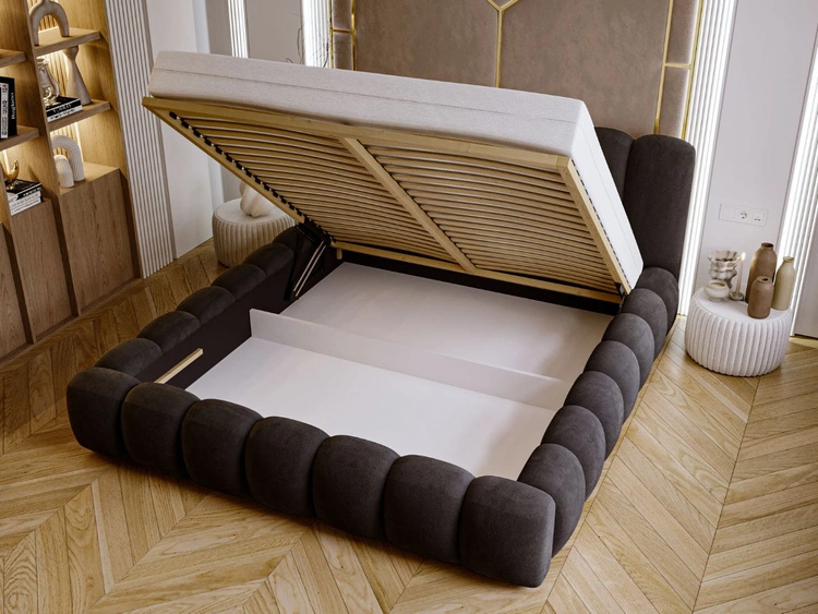 Łóżko tapicerowane z pojemnikiem i stelażem 180x200 Averia Czarny