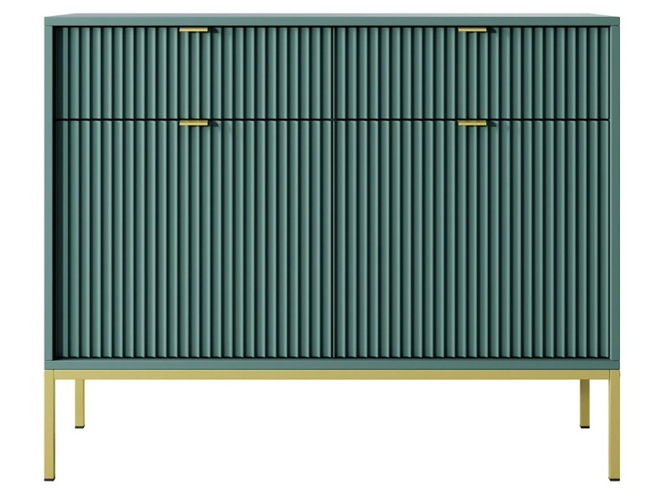 Komoda z drzwiami i szufladami Amber zielona na złotych nogach