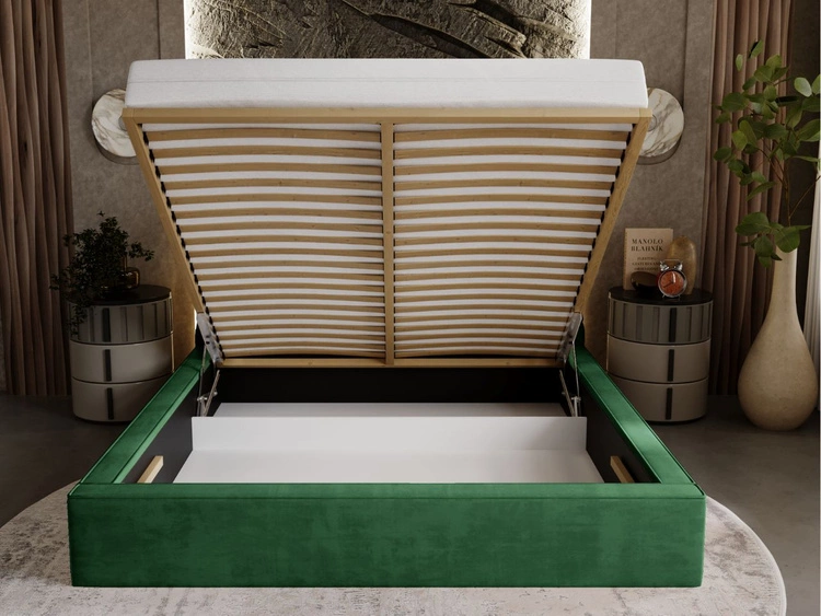 Łóżko tapicerowane z pojemnikiem i stelażem 200x200 Apollo Zielone