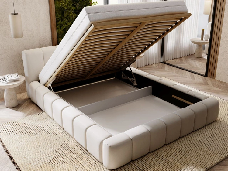 Łóżko tapicerowane z pojemnikiem i stelażem 120x200 Split Jasny szary