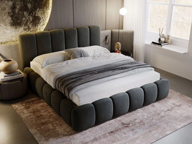 Łóżko tapicerowane bez pojemnika ze stelażem 140x200 cm Cloud Ciemny szary