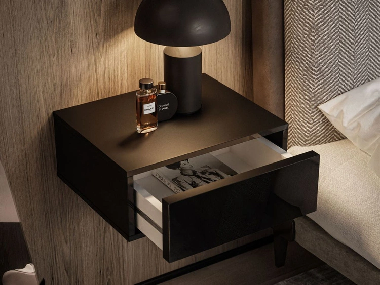 Stolik nocny wiszący z szufladą i oświetleniem LED Brisa czarny połysk