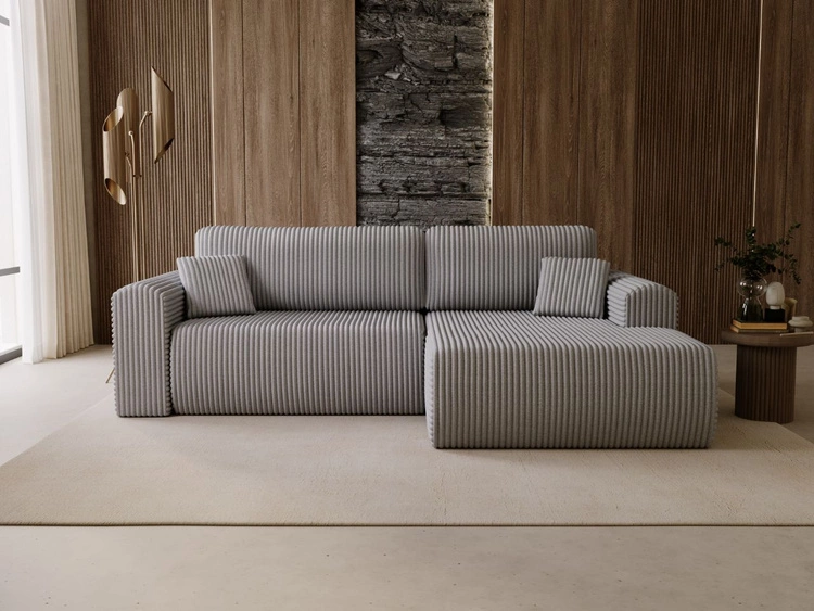 Narożnik z funkcją spania i pojemnikiem Belvio prawy Jasnoszary