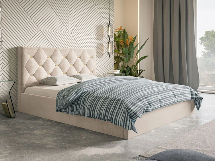 Łóżko tapicerowane z pojemnikiem i stelażem 140x200 Salento beżowe