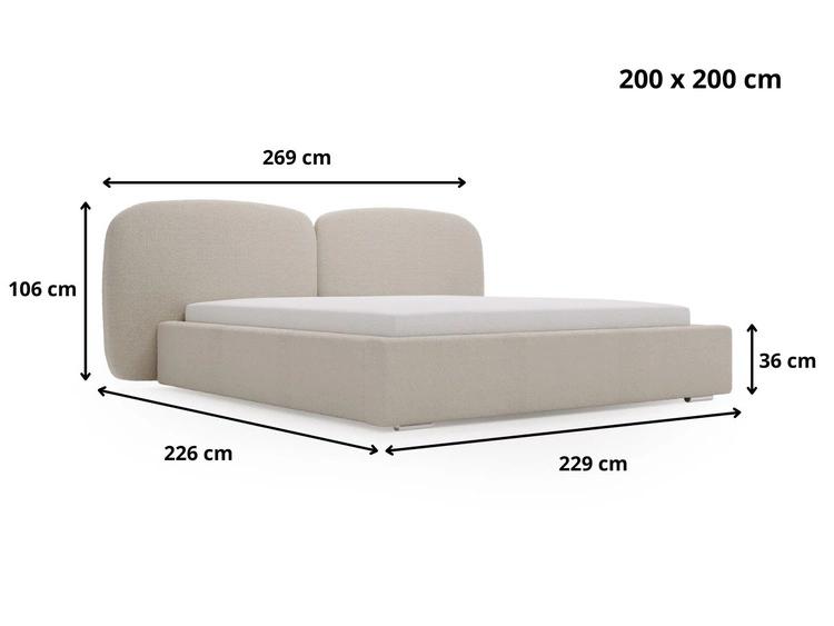 Łóżko tapicerowane z pojemnikiem i stelażem 200x200 Palermo Kremowe