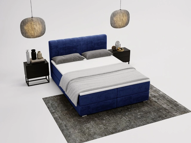 Łóżko kontynentalne z pojemnikami na pościel 140x200 Forte Ciemnoniebieskie