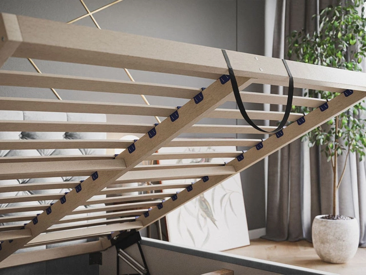 Łóżko tapicerowane z pojemnikiem i stelażem 140x200 Selva Ciemny niebieski