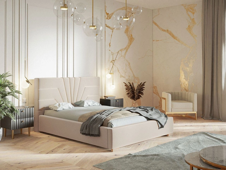Łóżko tapicerowane z pojemnikiem i stelażem 160x200 Tesis Beżowe