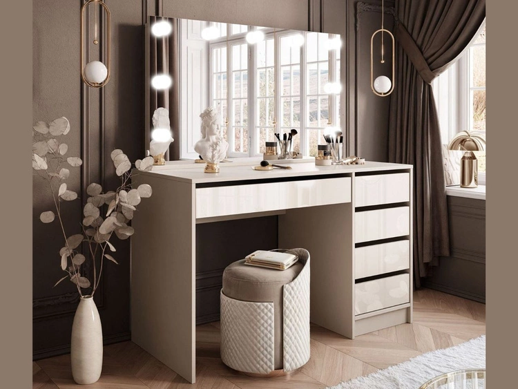 Toaletka z lustrem, szufladami i oświetleniem LED Melo Elite kaszmir połysk