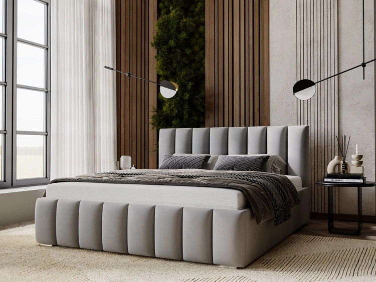 Łóżko tapicerowane z pojemnikiem i stelażem 160x200 Neos Szare