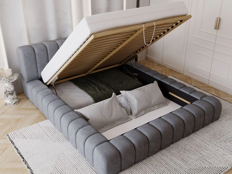 Łóżko tapicerowane z pojemnikiem na pościel i stelażem 160x200 Italia Ciemnoszare