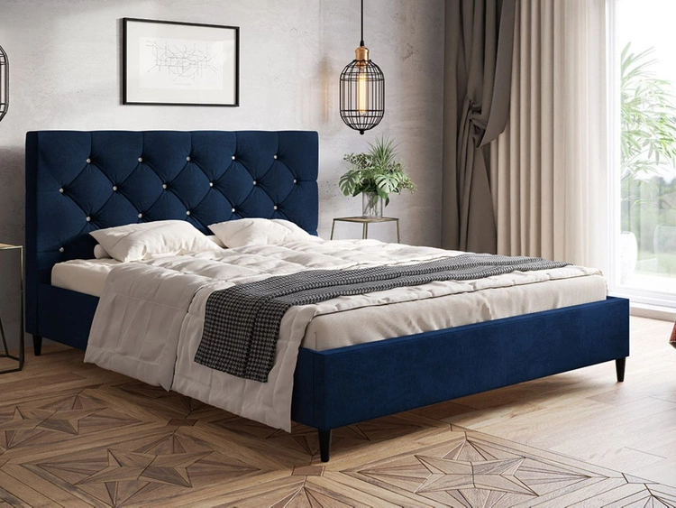 Łóżko tapicerowane ze stelażem 160x200 Tril Ciemny niebieski