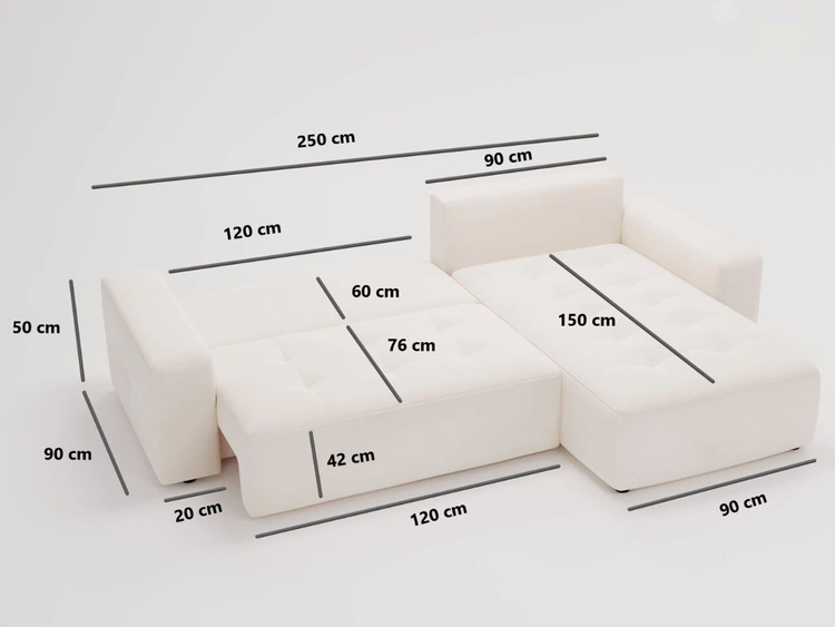 Narożnik L Prawy z funkcją spania i pojemnikiem Portland Jasnoszary