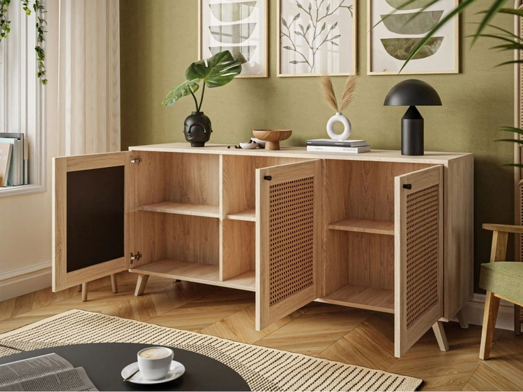 Komoda trzydrzwiowa boho z nadrukiem plecionki Bellance dąb puccini