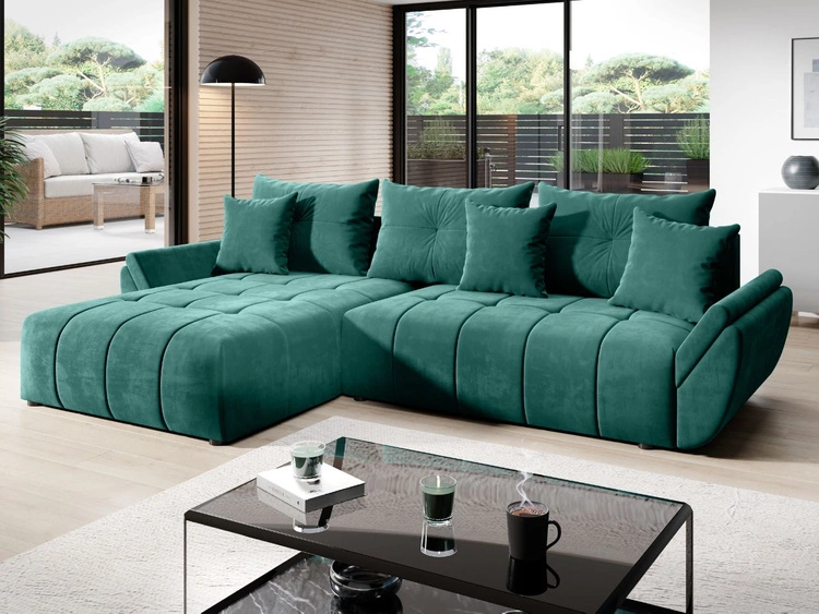 Narożnik L uniwersalny z funkcją spania i pojemnikiem Decor Zielony