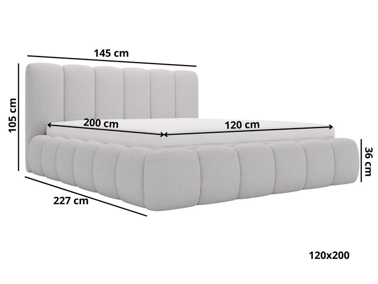 Łóżko tapicerowane bez pojemnika ze stelażem 120x200 Cloud w tkaninie bouclé Jasnoszare