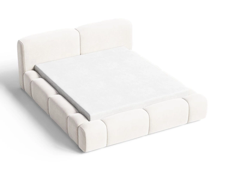 Łóżko tapicerowane z pojemnikiem i stelażem 140x200 Aubi Kremowe