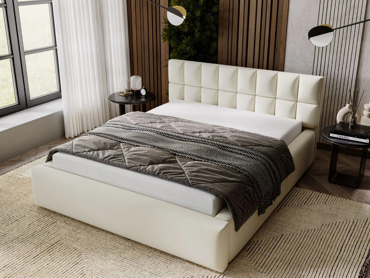 Łóżko tapicerowane z pojemnikiem i stelażem 200x200 Hugo Beżowe