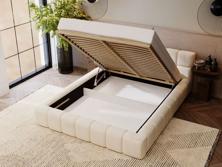 Łóżko tapicerowane z pojemnikiem i stelażem 160x200 Alicante Beżowy