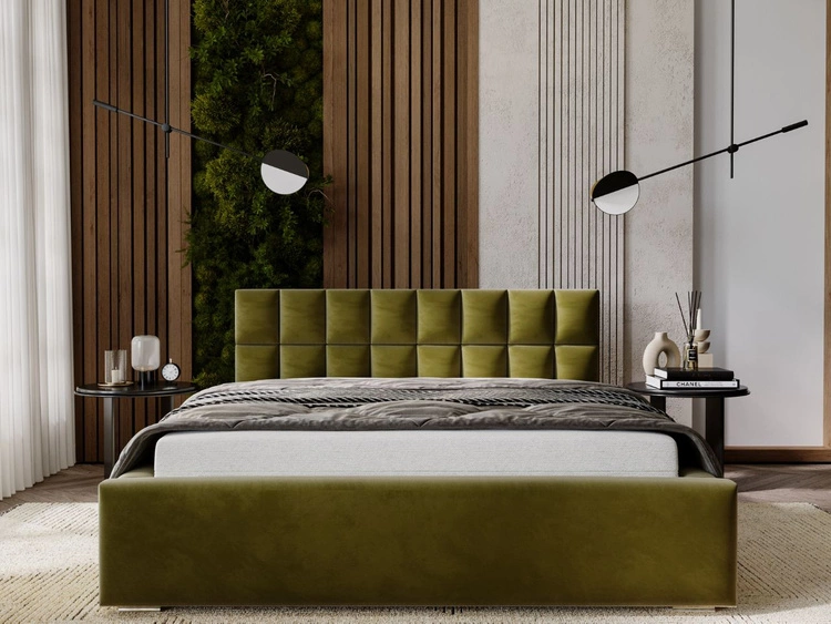 Łóżko tapicerowane z pojemnikiem i stelażem 140x200 Hugo Zielone