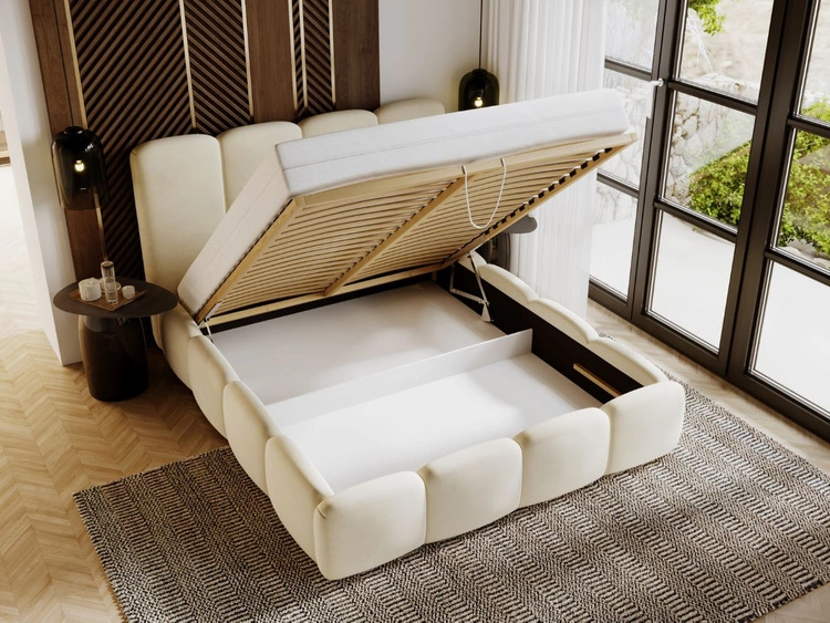 Łóżko tapicerowane z pojemnikiem i stelażem 180x200 Galli Beżowe