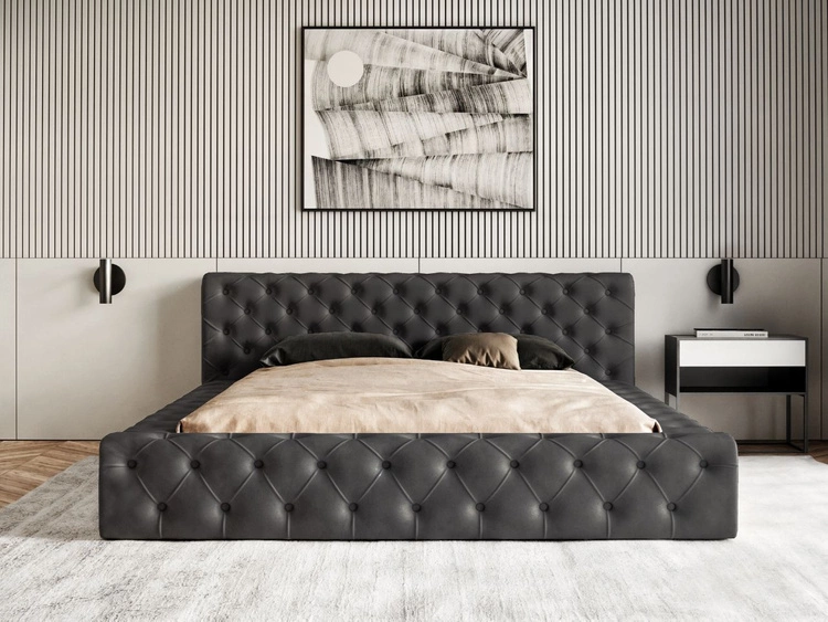 Łóżko tapicerowane z pojemnikiem i stelażem 160x200 cm Palini Czarne