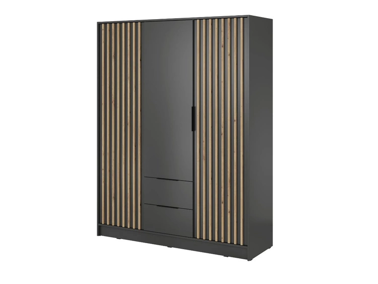 Szafa trzydrzwiowa z drzwiami uchylnymi 155 cm Macron Grafitowa z lamelami