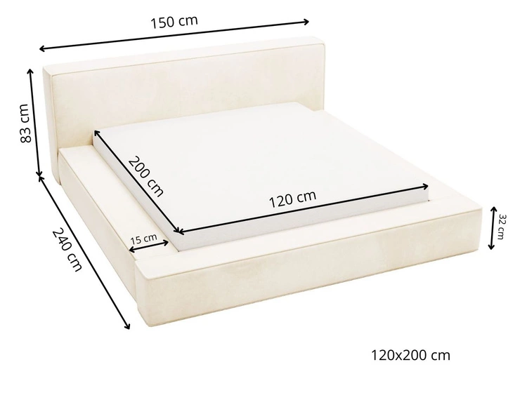 Łóżko tapicerowane z pojemnikiem i stelażem 120x200 Mali Jasnoszare