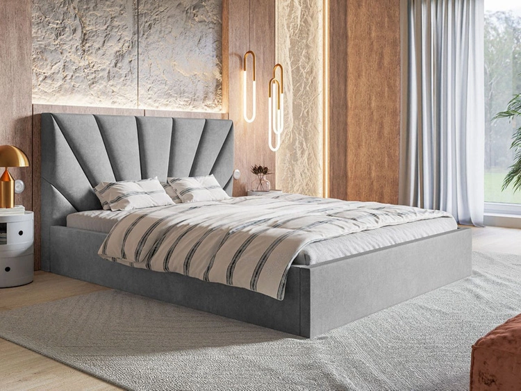 Łóżko tapicerowane z pojemnikiem i stelażem 160x200 Orlo jasnoszare