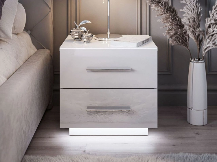 Stolik nocny z dwoma szufladami Nuveo Lux Biały Połysk