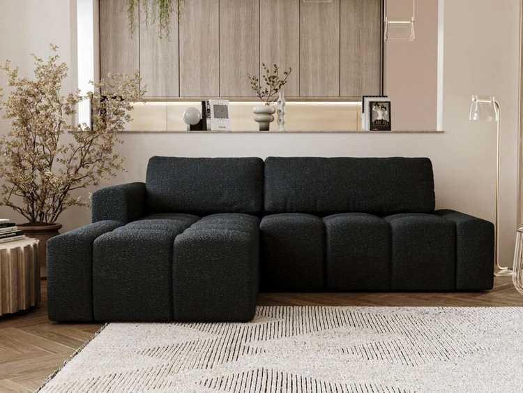 Narożnik L lewy z funkcją spania i pojemnikiem Lana Czarny