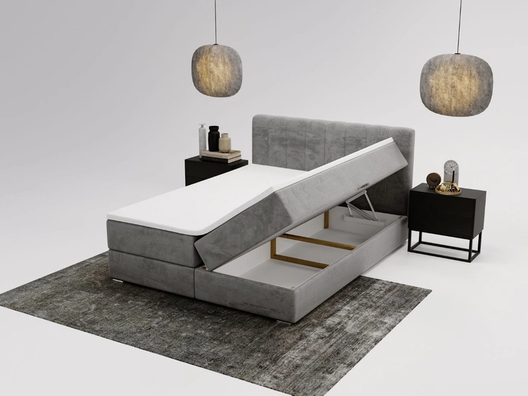 Łóżko kontynentalne z pojemnikami na pościel 140x200 Forte Szare