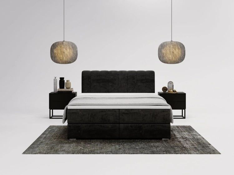 Łóżko kontynentalne z pojemnikami na pościel 160x200 Forte Czarne