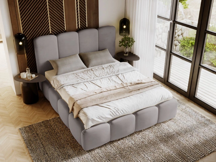 Łóżko tapicerowane z pojemnikiem i stelażem 160x200 Galli Szare