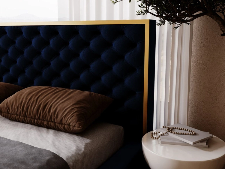 Łóżko tapicerowane z pojemnikiem i stelażem 120x200 Bonito Niebieski